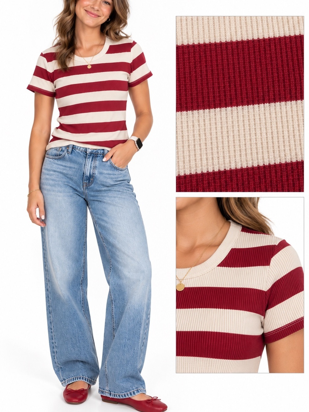 American Eagle Classic Preppy Striped Waffle Knit Stretch T-Shirt SZ LG EUC